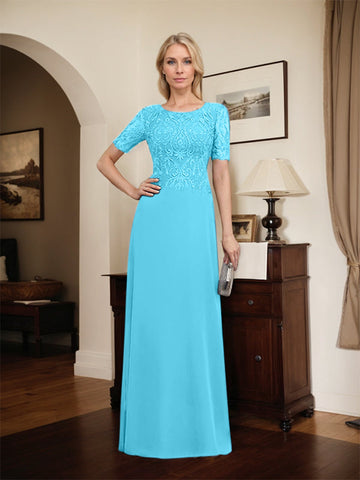 A-line Scoop Floor-Length Lace Chiffon Mother of the Bride Dress With Sequins