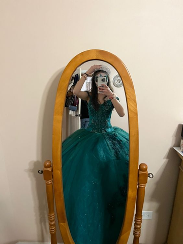 Vestido de gala verde esmeralda con hombros descubiertos, vestido para quinceañera, vestido para fiesta de cumpleaños número 18 Y6499
