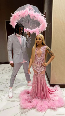 Luxurious Pink Mermaid Prom Dress Pink Evening Gown Y5451