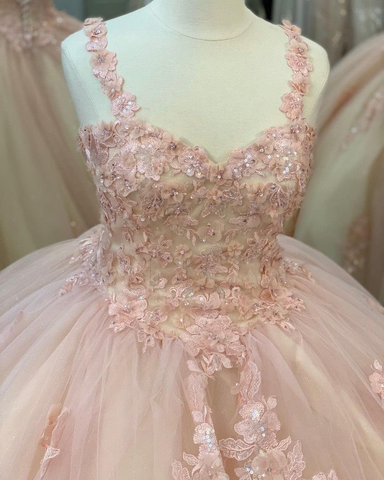 Vestido de quinceañera de tul dulce, 16 pulgadas, encaje rosa, fiesta, flores, brillante, vestido de graduación Y3027