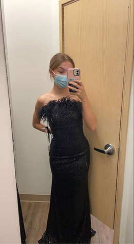 Robe de bal longue sirène bustier, charmante robe de soirée noire Y421