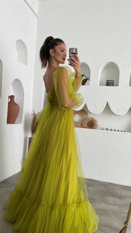 Vestido de fiesta de hada verde para adulto, vestido largo de tul con corsé Y6148