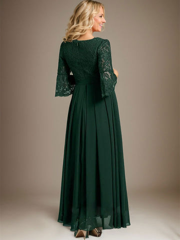 A-line Scoop Ankle-Length Lace Chiffon Mother of the Bride Dress With Bow