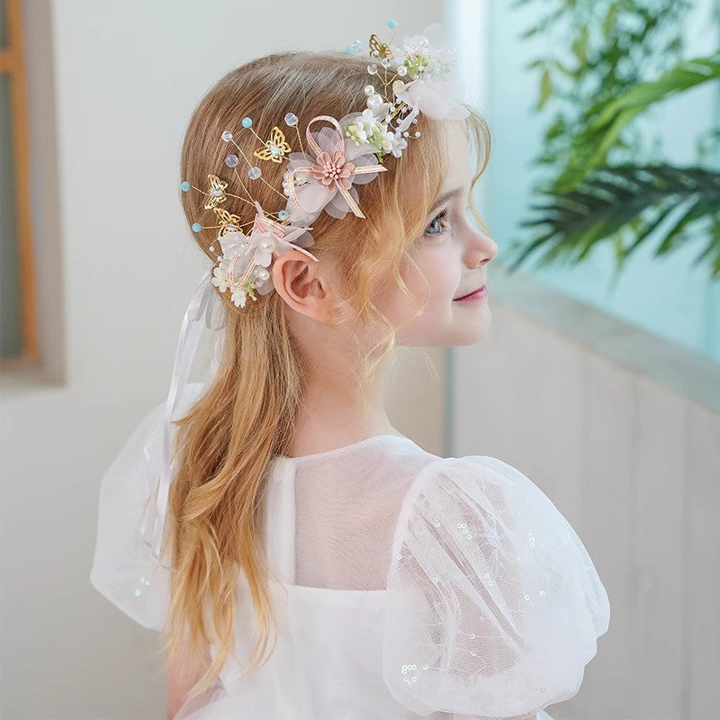 Diadema de princesa con corona de perlas para niñas