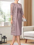 Vestido de gasa corte recto/columna hasta la rodilla para la madre de la novia con lentejuelas plisadas