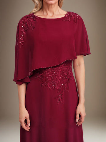 A-line Scoop Floor-Length Chiffon Lace Mother of the Bride Dress With Sequins Beading