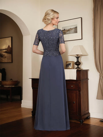 A-line Scoop Floor-Length Lace Chiffon Mother of the Bride Dress With Sequins