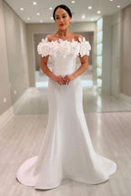 Glamorous Mermaid Off-The-Shoulder Satin Prom Dresses with Flowers