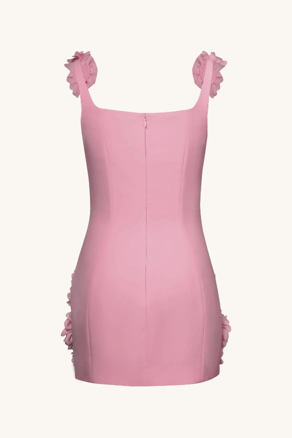 Robe mini moulante sexy à bretelles et fleurs en relief