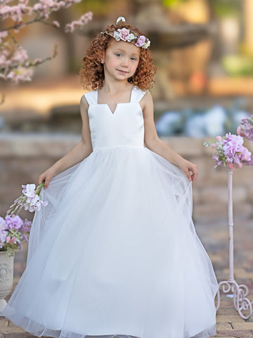 Vestido de princesa/vestido de princesa de satén y tul hasta los tobillos para niña de las flores 