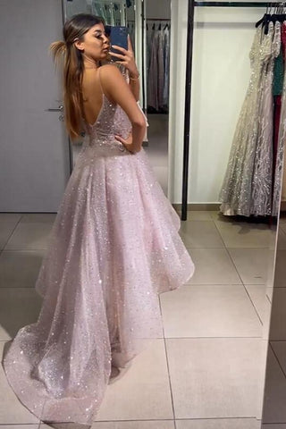 Robe de bal sans manches à col en V, couleur jonquille, coupe asymétrique, ornée de sequins et de perles
