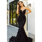 Vestido de fiesta sexy con escote en V y lentejuelas negras brillantes 