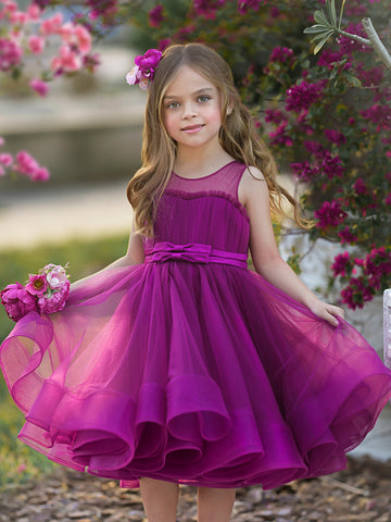 Vestido de princesa/vestido de tul hasta la rodilla para niña de las flores 