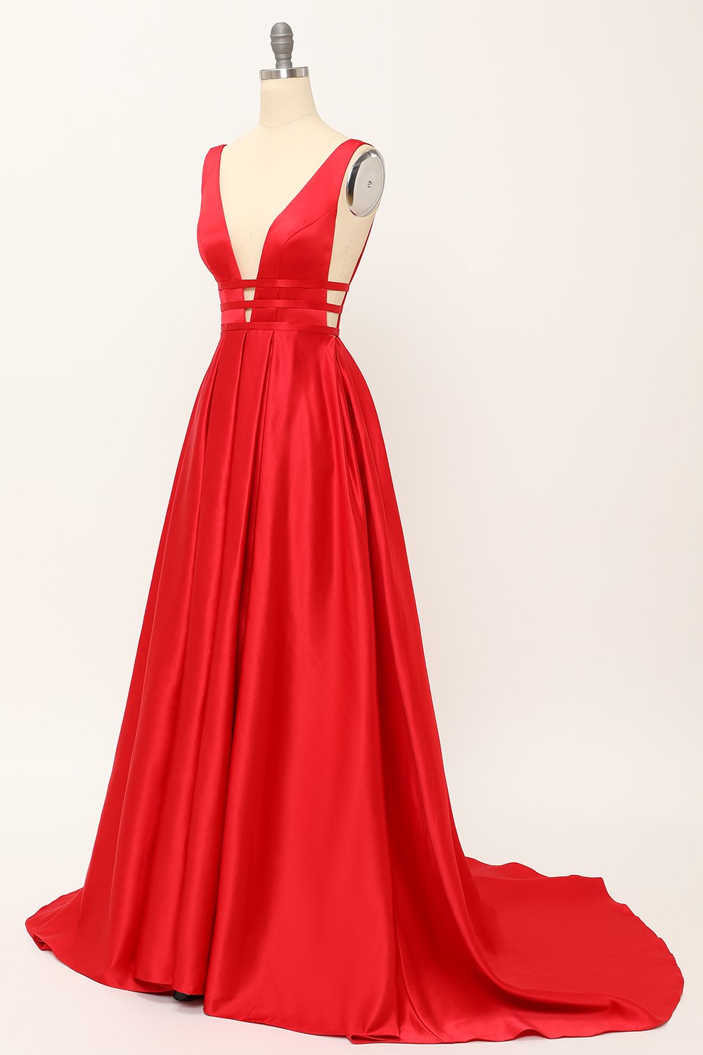 Robe de bal longue en satin rose poudré