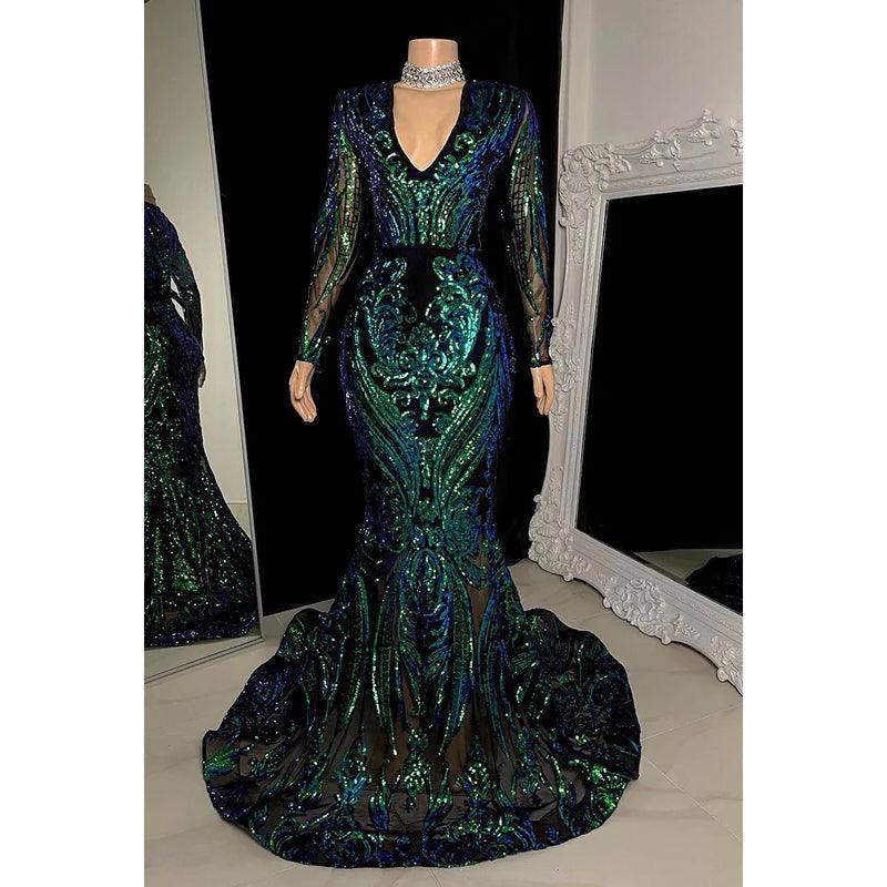 Vestido de fiesta de noche sin mangas con lentejuelas de sirena glamuroso y dramático