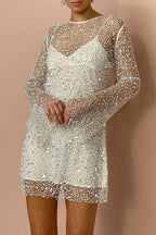 Robe courte en tissu à sequins et perles Sparkle and Shine avec jupon séparé 