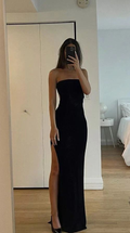 Robe de soirée noire simple sans bretelles, robe de bal Y7519