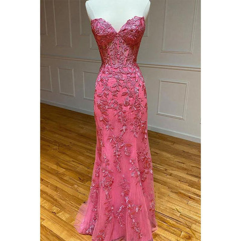 Robe de bal longue sexy à col en V et appliques en dentelle 