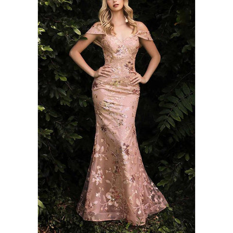 Floral Off-Shoulder Strapless Appliqued Tulle Mermaid Long Prom Evening Dress