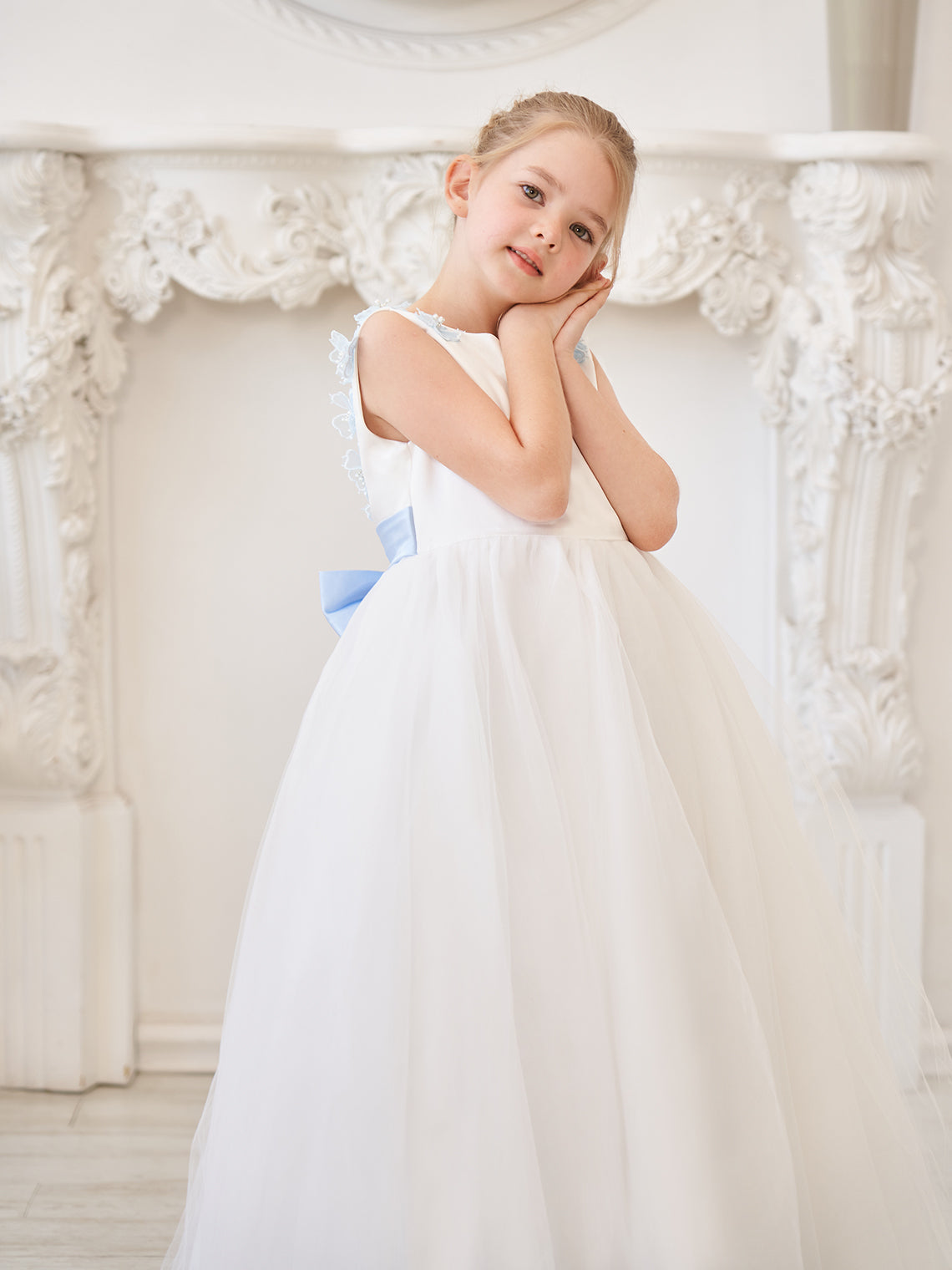 Vestido de princesa/de princesa con flores 3D de tul hasta el suelo, color marfil, para niña de las flores 