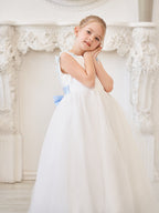 Vestido de princesa/de princesa con flores 3D de tul hasta el suelo, color marfil, para niña de las flores 