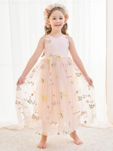 Robe rose en tulle coupe trapèze, longueur cheville (2003227599) 