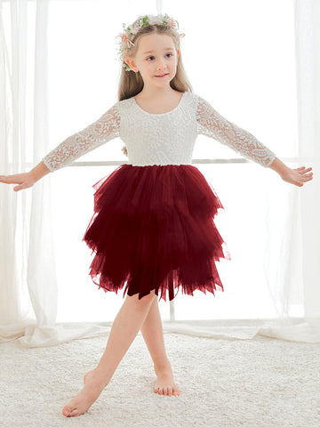 Vestido blanco de tul y encaje hasta la rodilla (2003227580) 