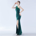 Craft Order Ostrich Feather Cocktail Performance Satin Long Evening Dress