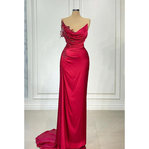 Robe de bal fourreau froncée sans manches à col en V et broderie florale