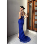 Robe de soirée fendue sans manches à bretelles fourreau/colonne et paillettes