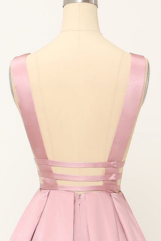 Robe de bal longue en satin rose poudré