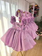 Floral Embroidery Sequins Tulle Knee-length Pink Baby Girl Dress