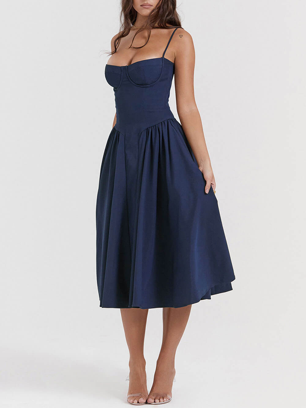 Robe midi bustier à col en V 