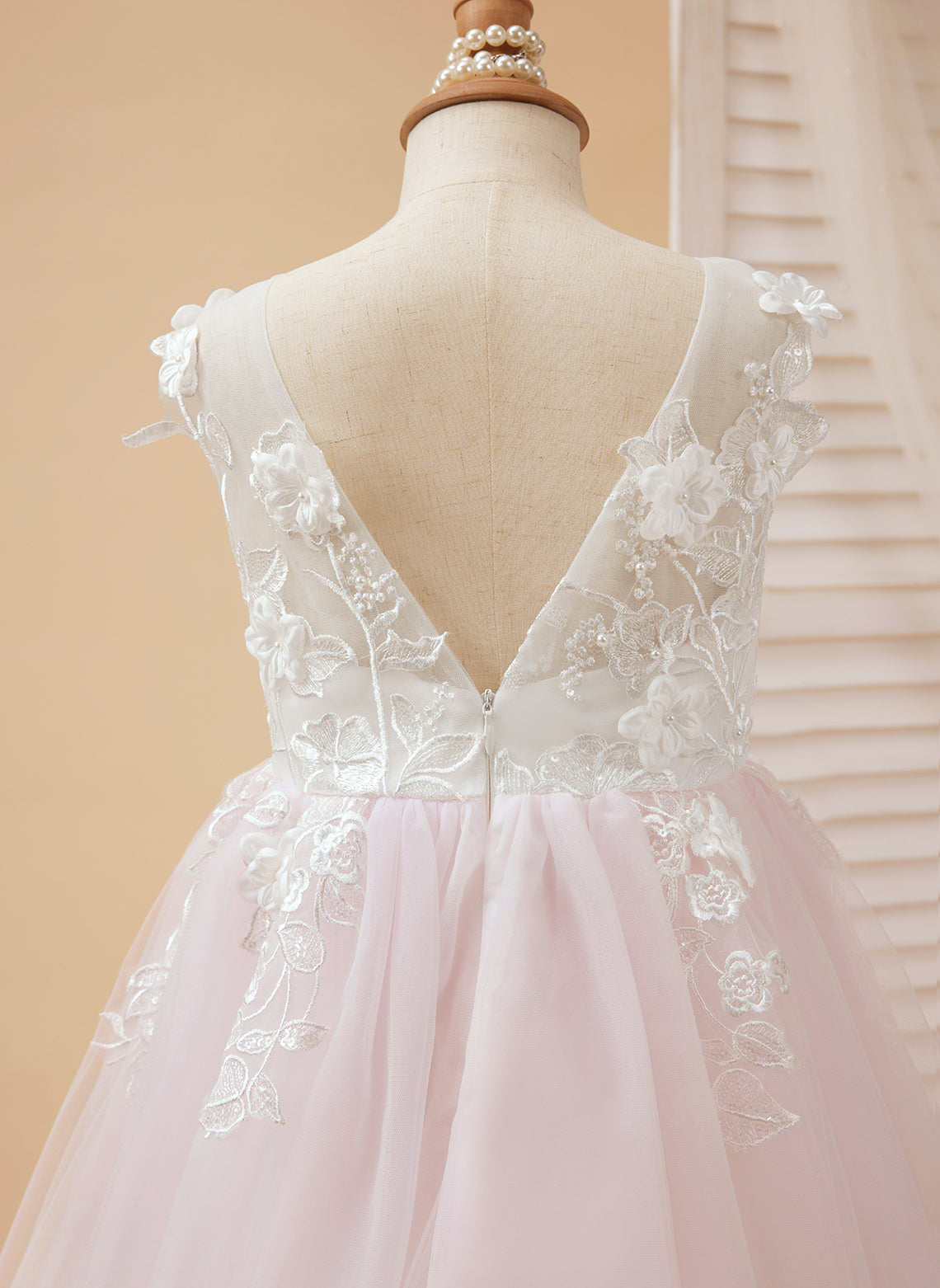 Vestido de niña de las flores de corte A, de tul y encaje hasta el suelo 