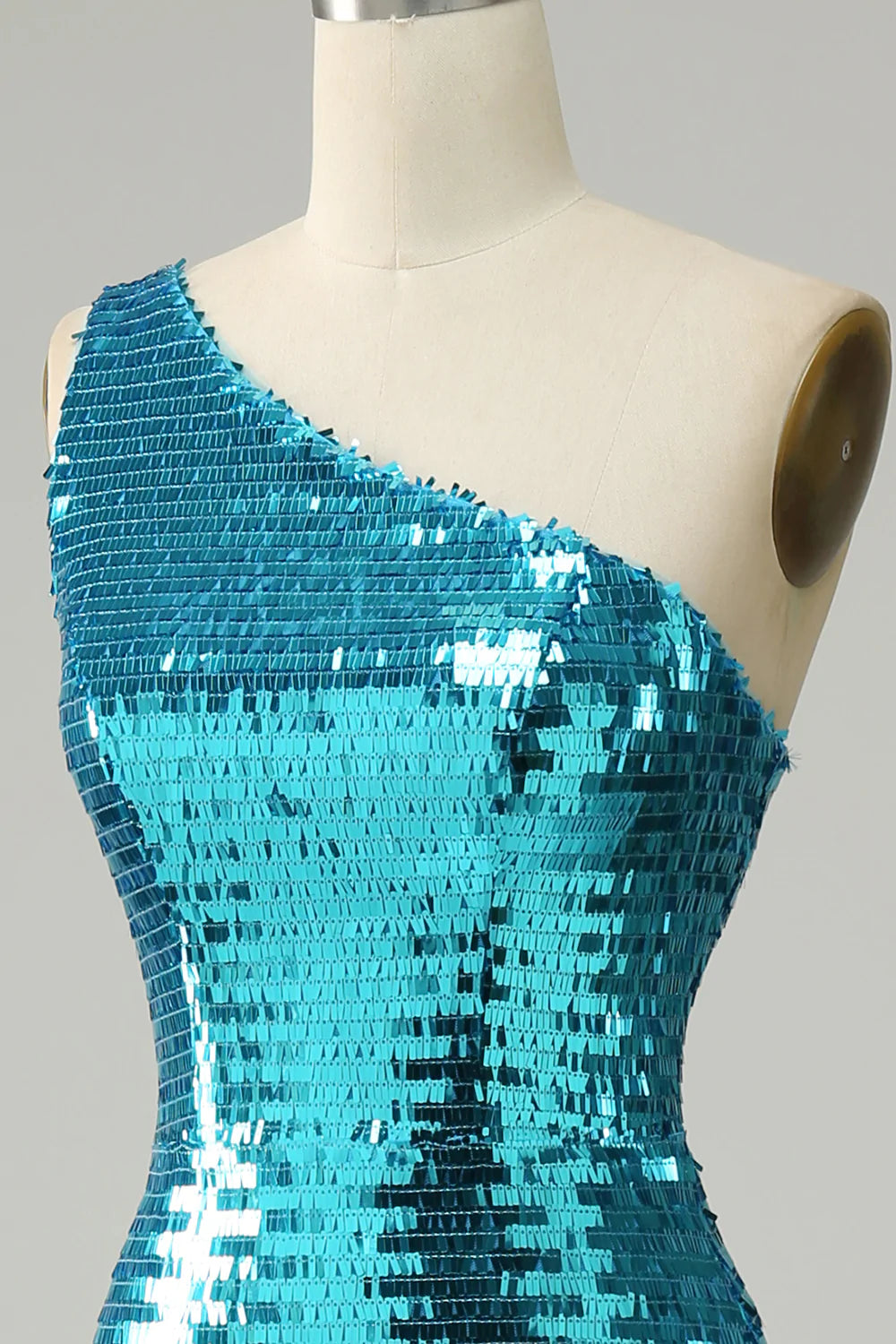 Sparkly Golden Sequins One Shoulder Long Prom Dress with Slit