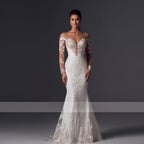Loverxu Mermaid Vintage Wedding Dresses 2023 Sweetheart Long Sleeve Vestido De Novia Appliques Detachable Train Robe De Mariee