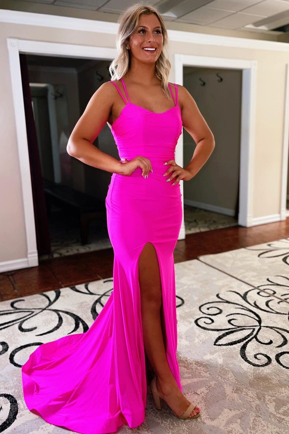 Lace Up Prom Dress With Slit