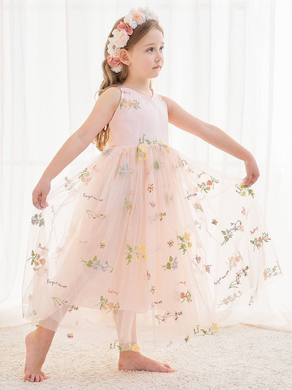 Vestido rosa de tul hasta el tobillo, corte en A (2003227599) 
