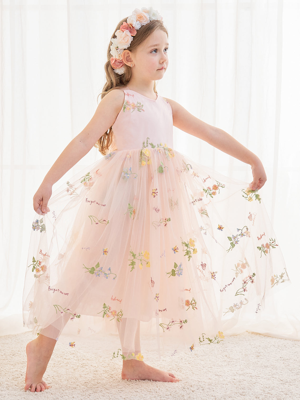 Vestido rosa de tul hasta el tobillo, corte en A (2003227599) 
