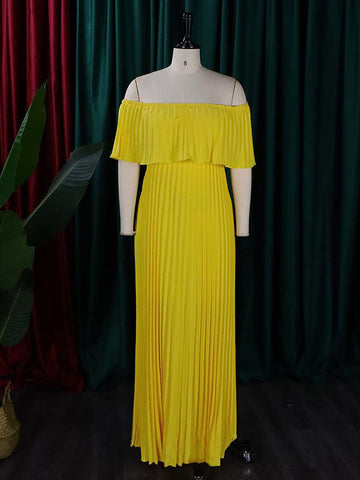 Vestidos de noche cruzados plisados ​​de color liso con hombros descubiertos 