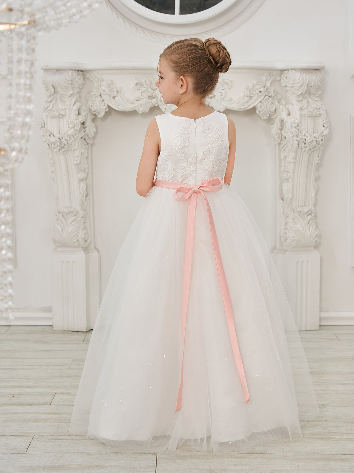 Vestido de princesa/de tul color marfil para niña de las flores 