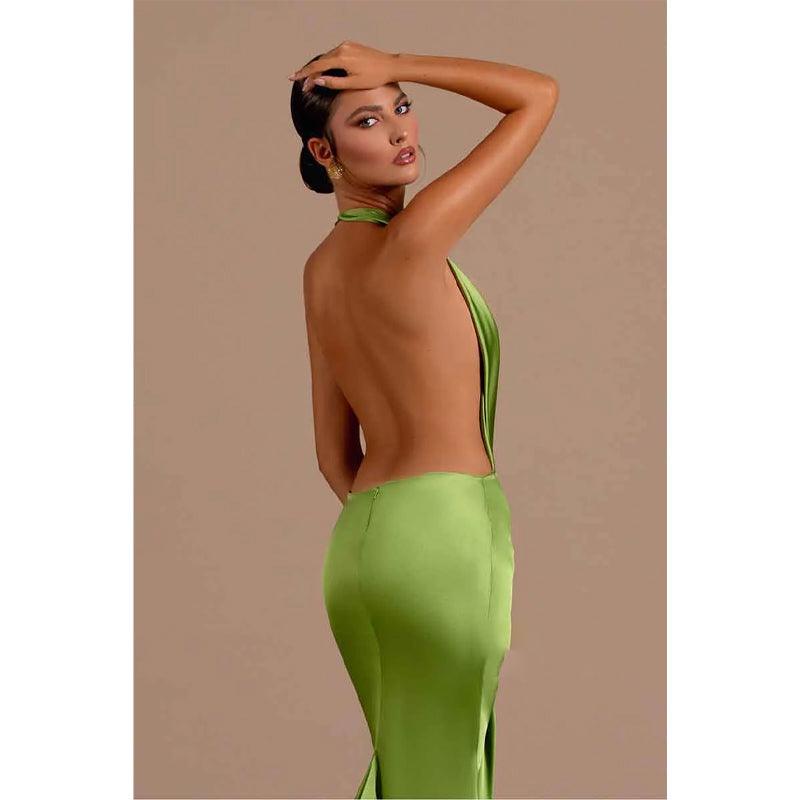 Vestido de fiesta formal largo de sirena con escote en V profundo y espalda descubierta sexy