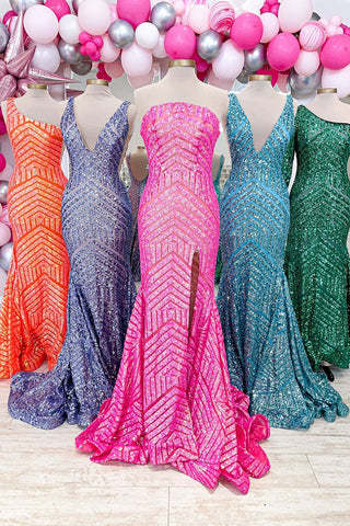 Sky Sequins Strapless Long Prom Dress