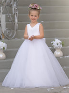 Robe de demoiselle d'honneur intemporelle en satin et tulle, coupe trapèze, sans manches 