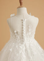 Vestido de princesa rosa para niñas con apliques de encaje 