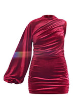 Robe mini moulante en velours extensible à une épaule et détail froncé, tenue de soirée