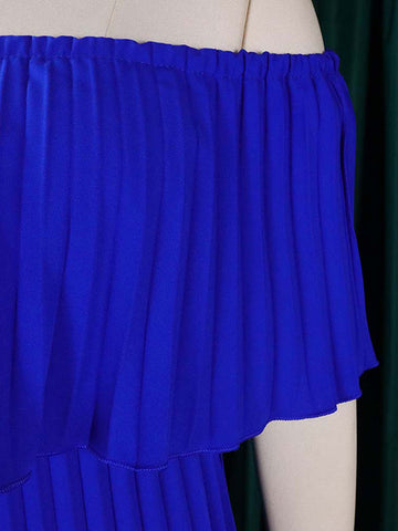 Vestidos de noche cruzados plisados ​​de color liso con hombros descubiertos 