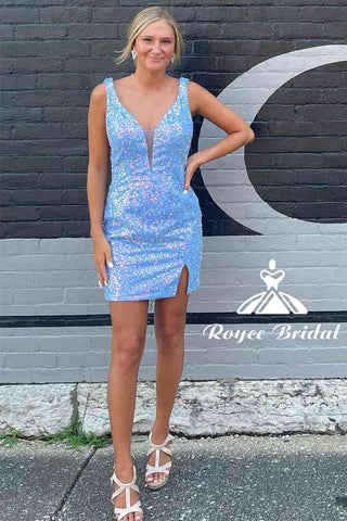 Vestido de fiesta azul cielo con lentejuelas