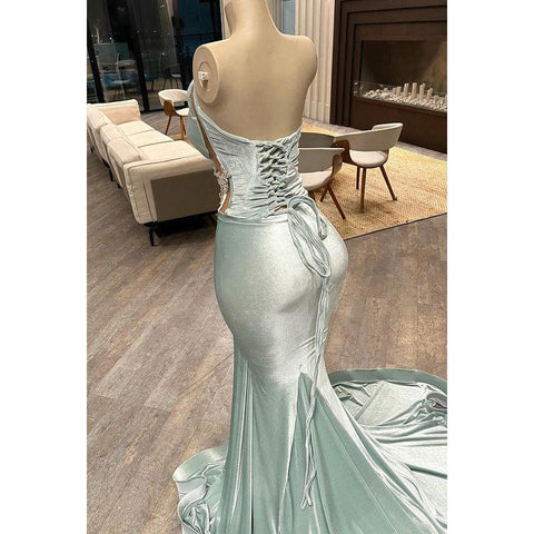 Elegante y lujoso vestido de fiesta de noche de sirena sin mangas con escote en V y diamantes de imitación