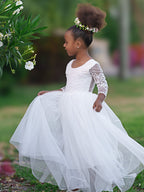 Vestido de niña de las flores, corte recto, tutú, espalda de encaje con peonías, estilo peonía, para fiesta. 